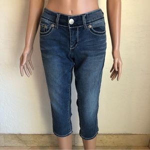 Seven 7 Blue Capri Jeans Denim Pants Women’s Size 6 Button Fly Casual Elastic